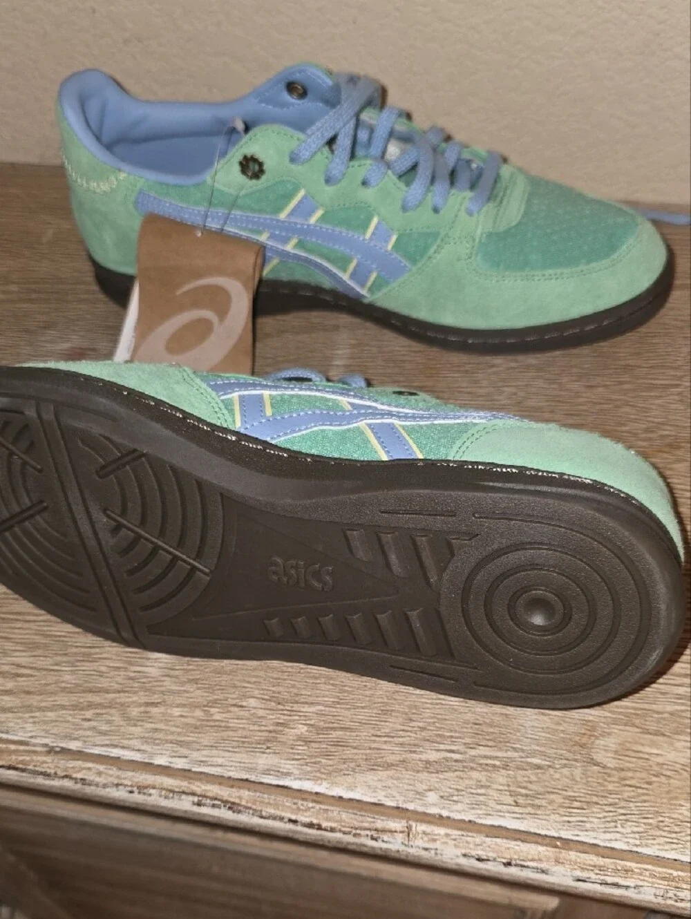 Asics Seafoam Green and Light Blue Suede Sneakers